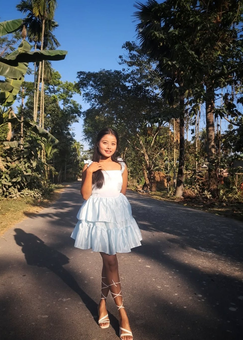 SOLID LIGHT BLUE CHIFFON SHORT DRESS