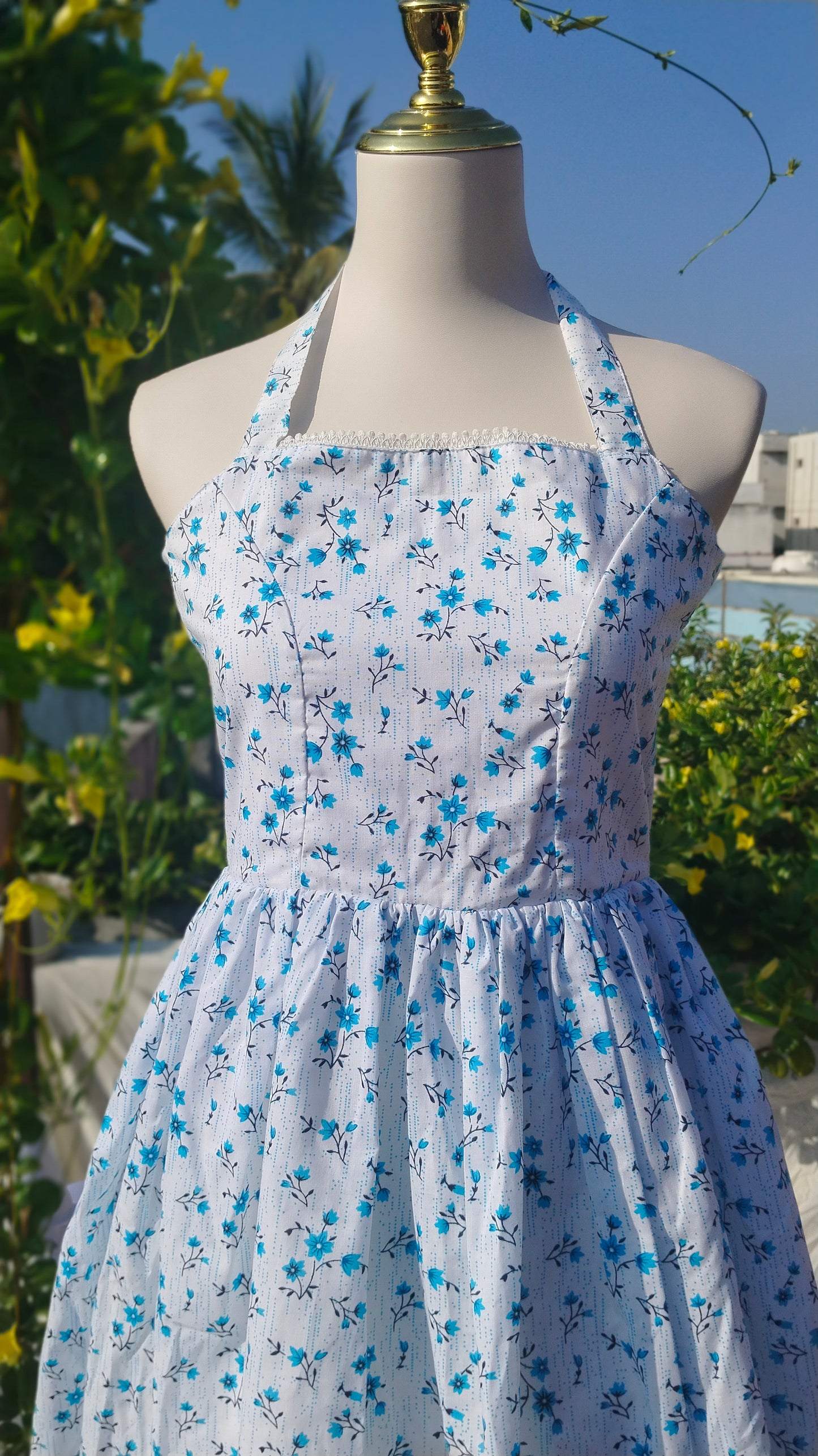 WHITE HALTER NECK COTTON DRESS