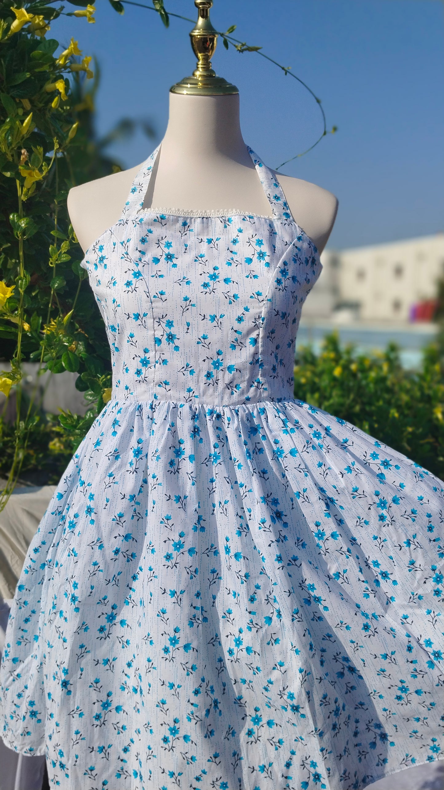 WHITE HALTER NECK COTTON DRESS
