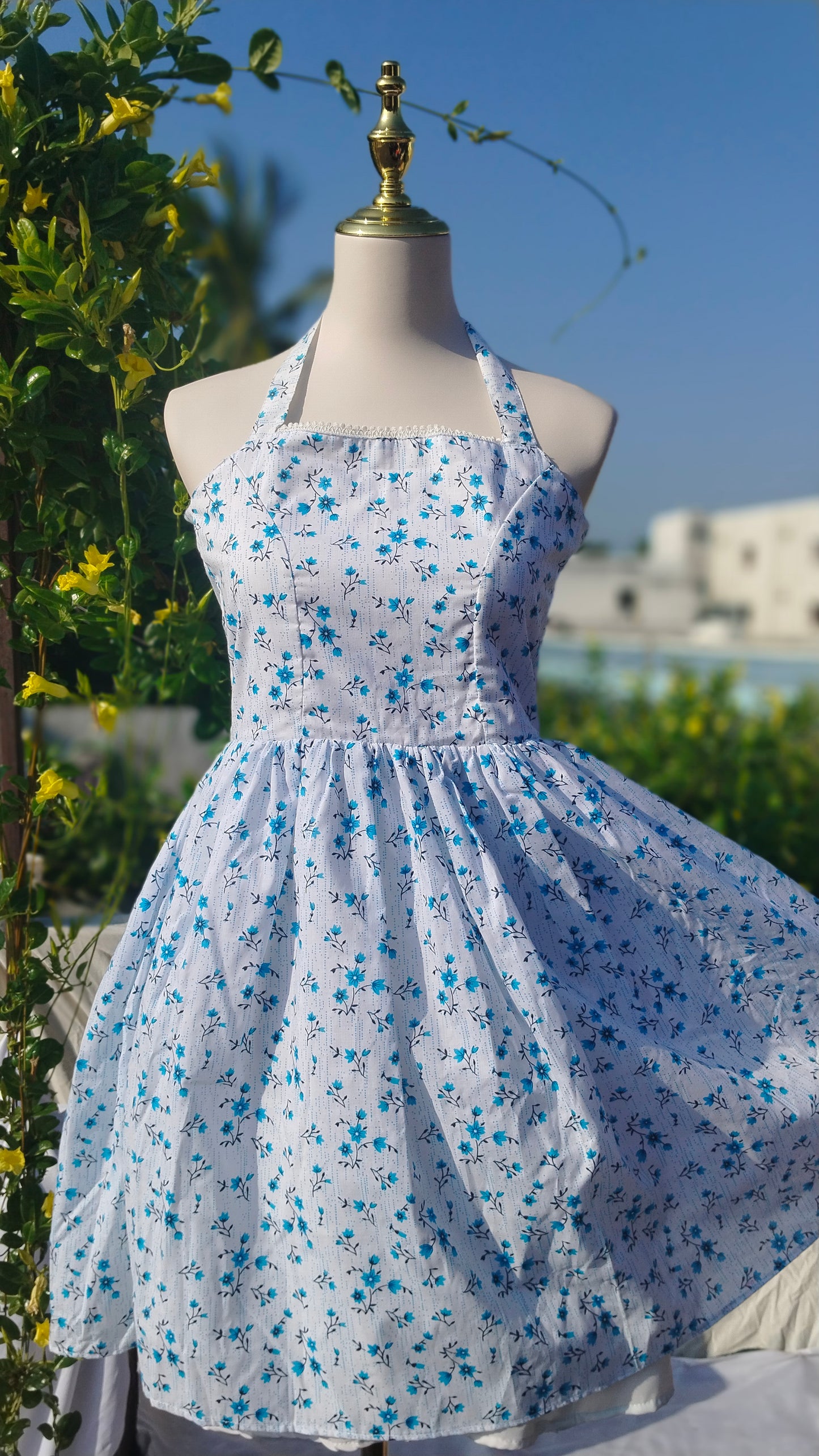 WHITE HALTER NECK COTTON DRESS