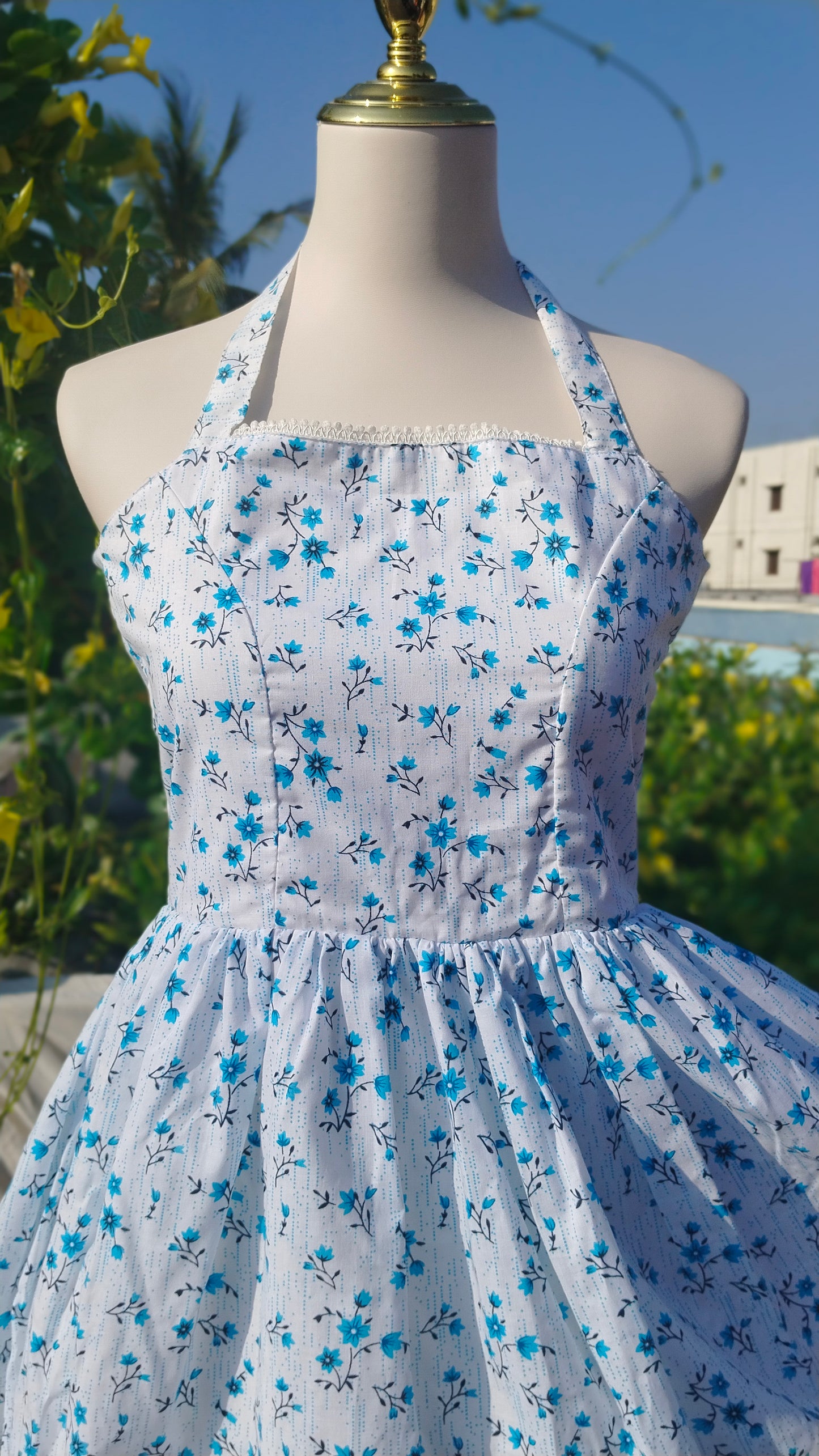 WHITE HALTER NECK COTTON DRESS