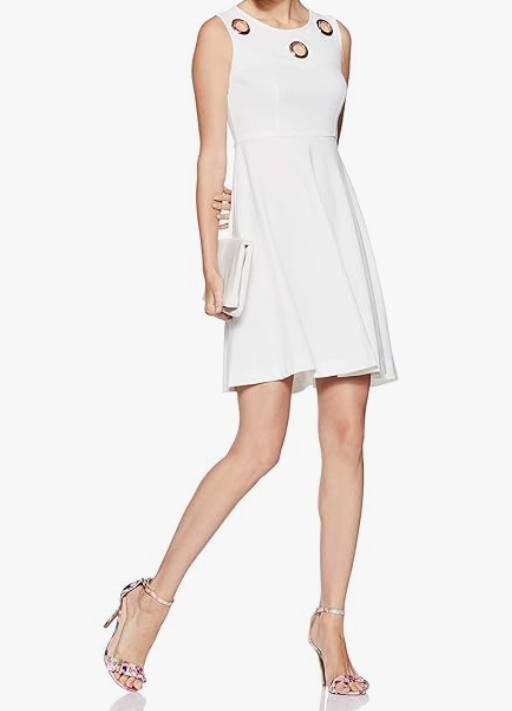 WHITE EMPIRE'S KNEE LONG DRESS