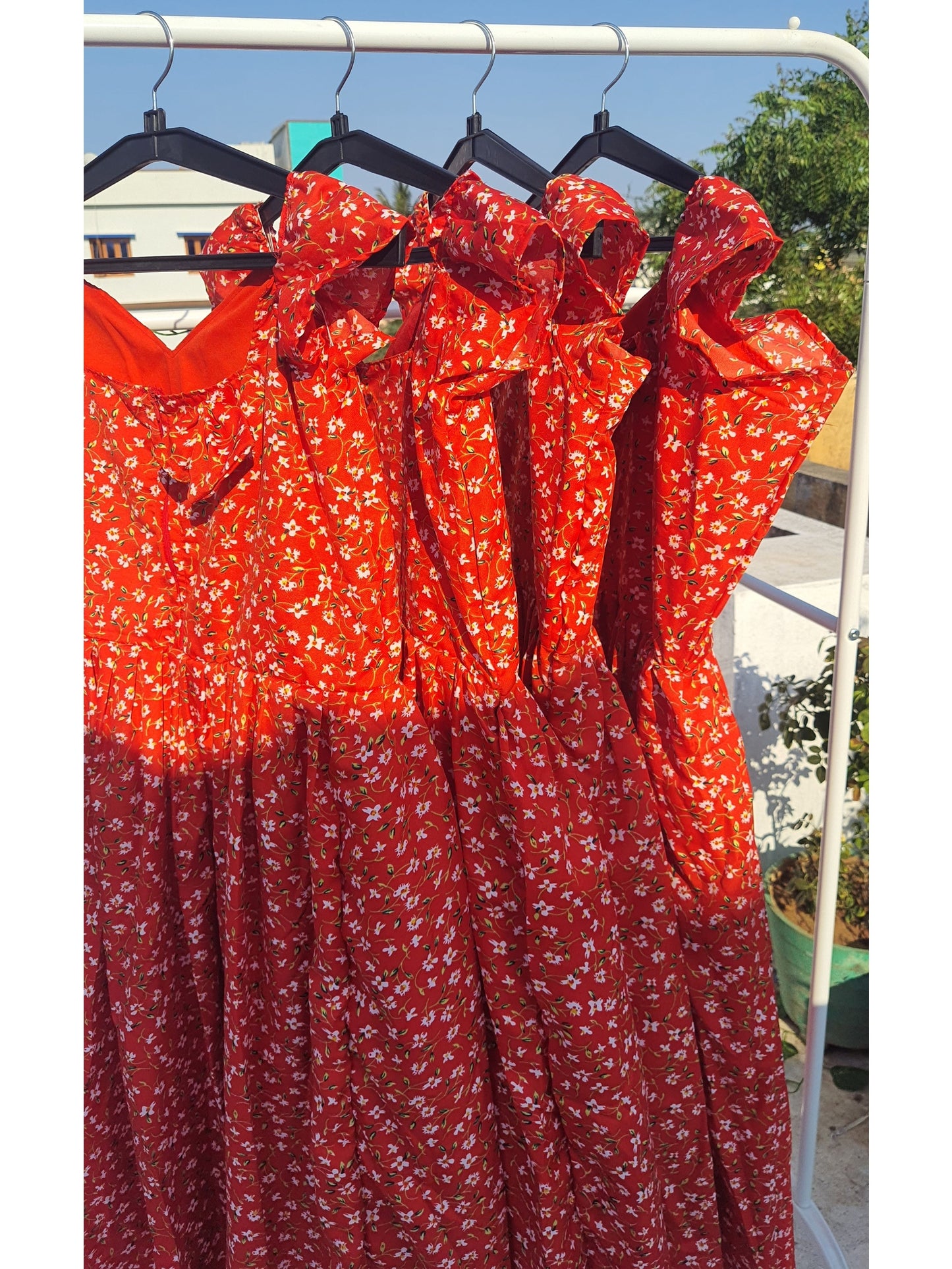 RED CREPE FLORAL PRINT SUMMER DRESS