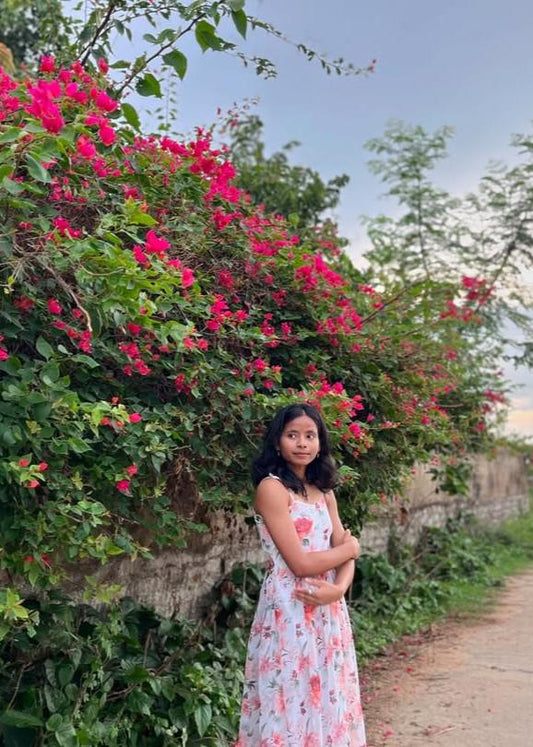 WHITE FLORAL PRINTED GEORGETTE SUMMER DRESS