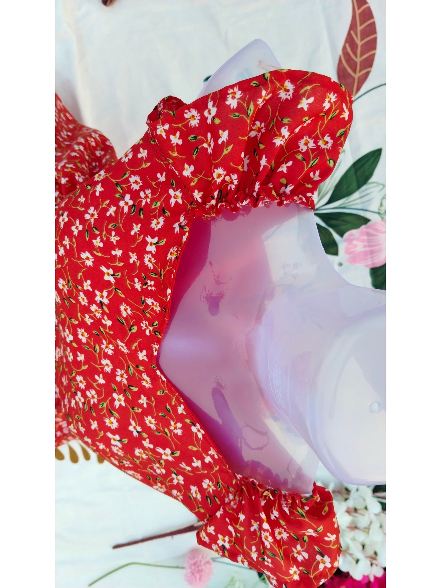 RED CREPE FLORAL PRINT SUMMER DRESS