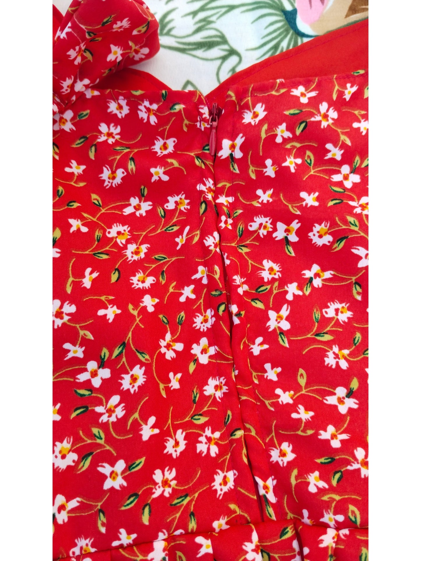 RED CREPE FLORAL PRINT SUMMER DRESS