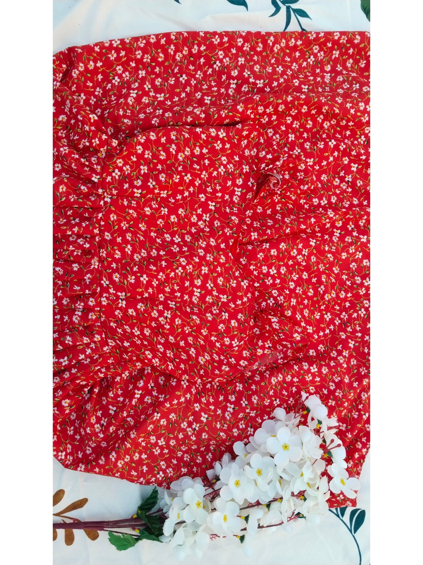 RED CREPE FLORAL PRINT SUMMER DRESS