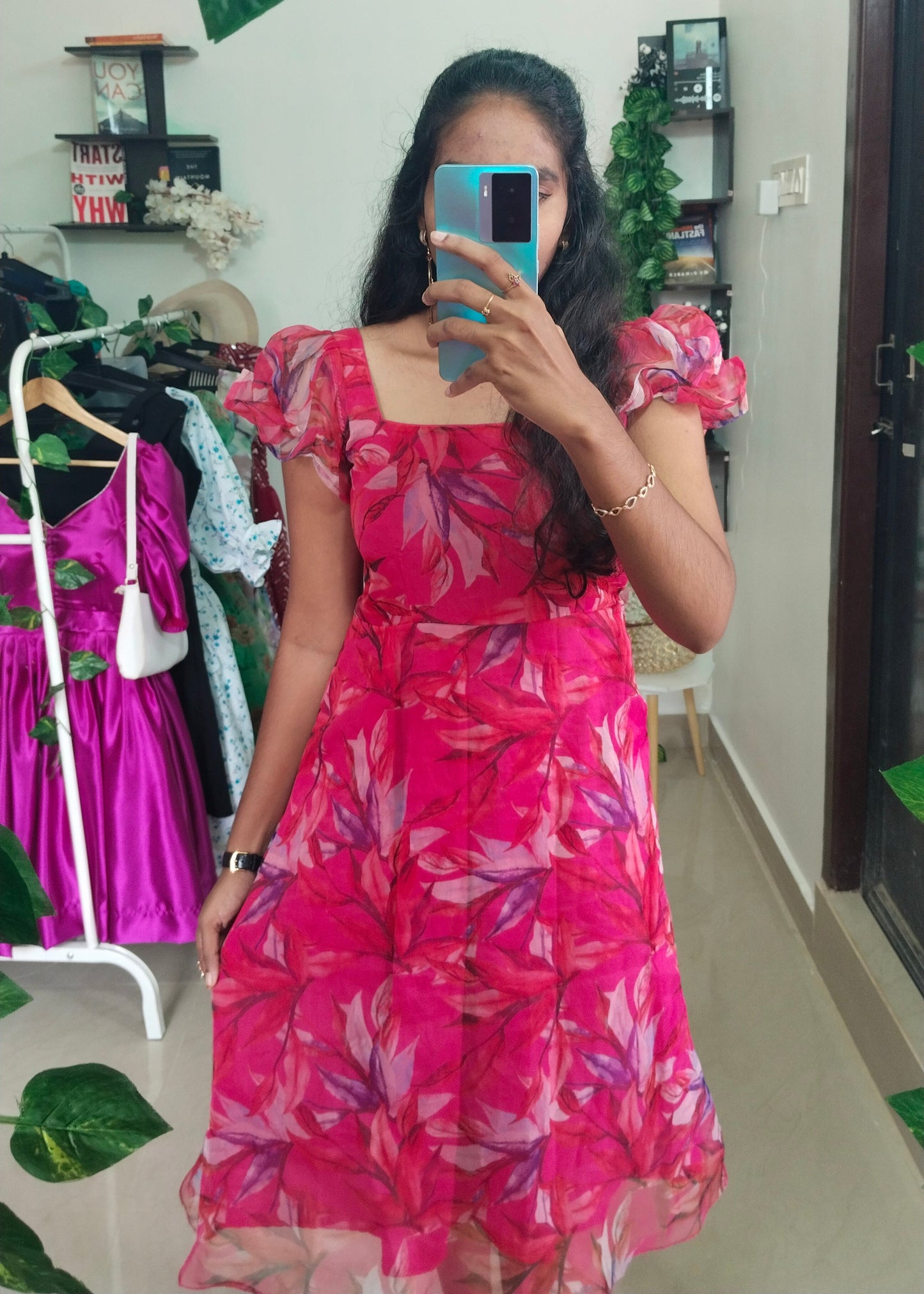 DARK PINK ORGANZA SHORT DRESS