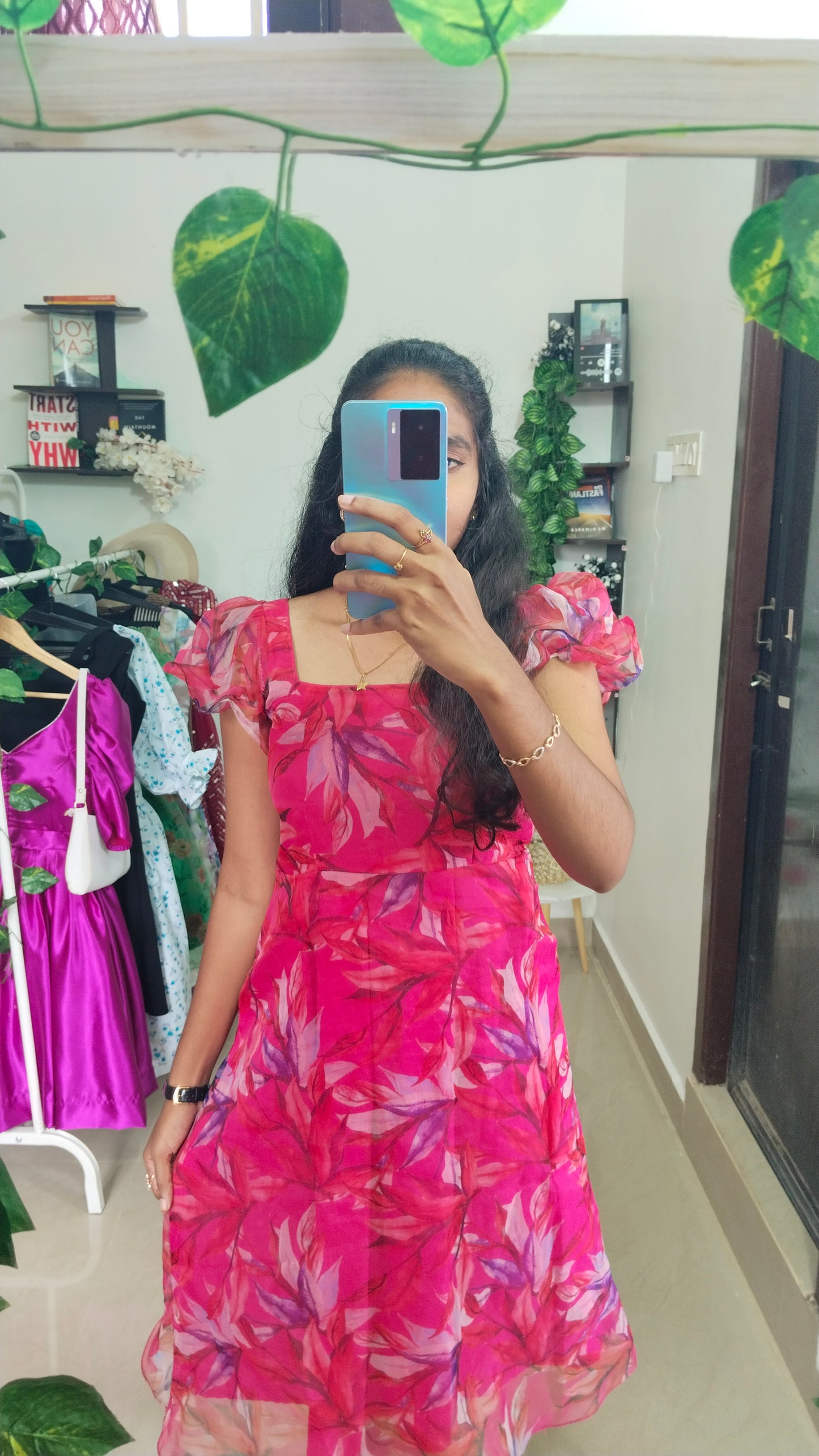 DARK PINK ORGANZA SHORT DRESS