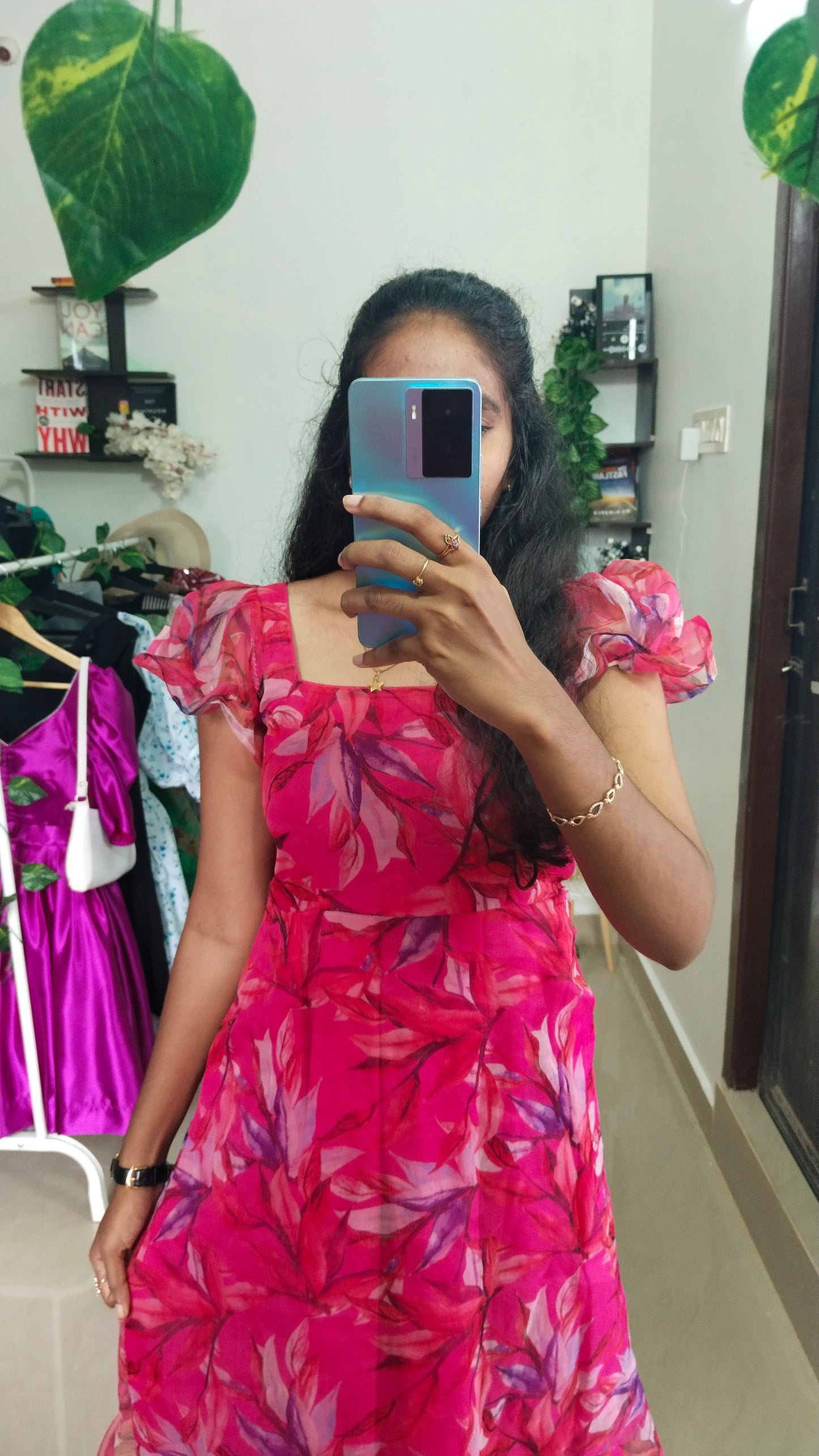 DARK PINK ORGANZA SHORT DRESS