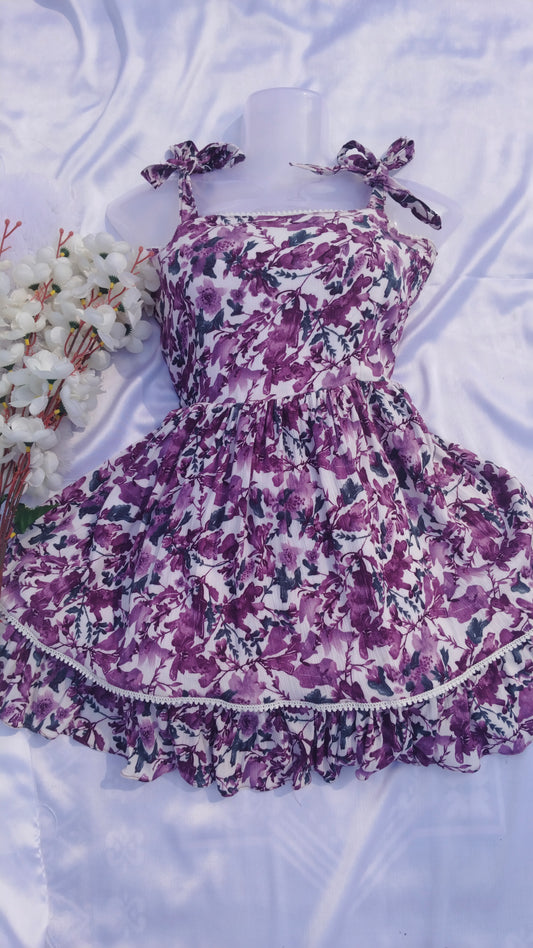 WINE FLORAL PRINTED RAYON LAYERED DRESS