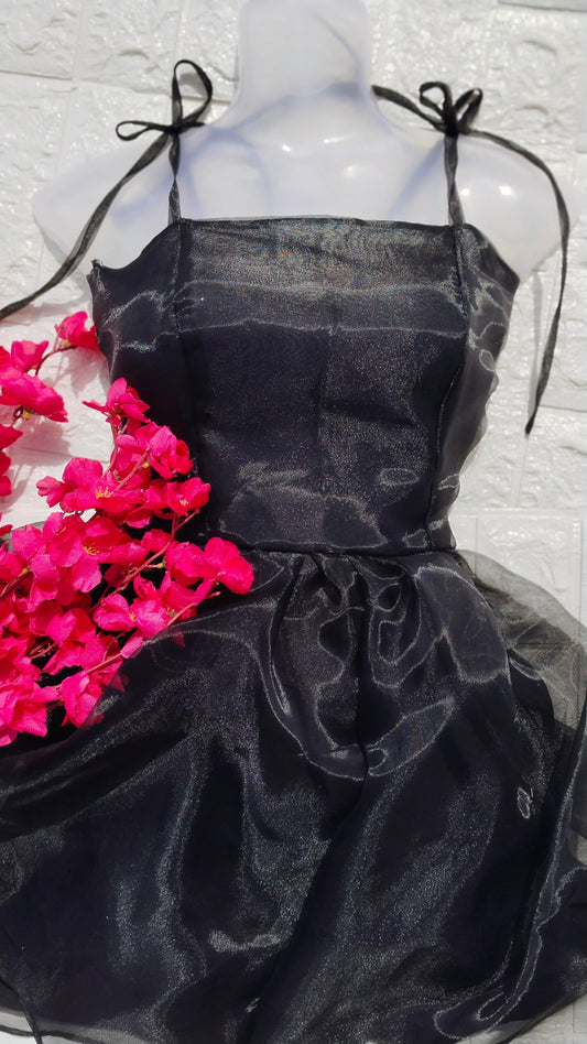 SOLID BLACK ORGANZA SHORT DRESS