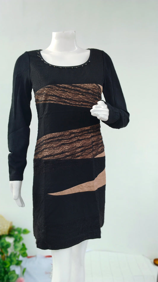 BLACK BROWN FULL SLEEVES BODYCON DRESS