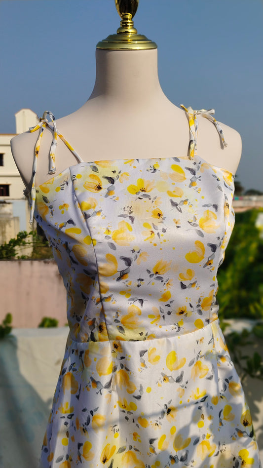LEMON YELLOW PREMIUM SATIN MINI DRESS