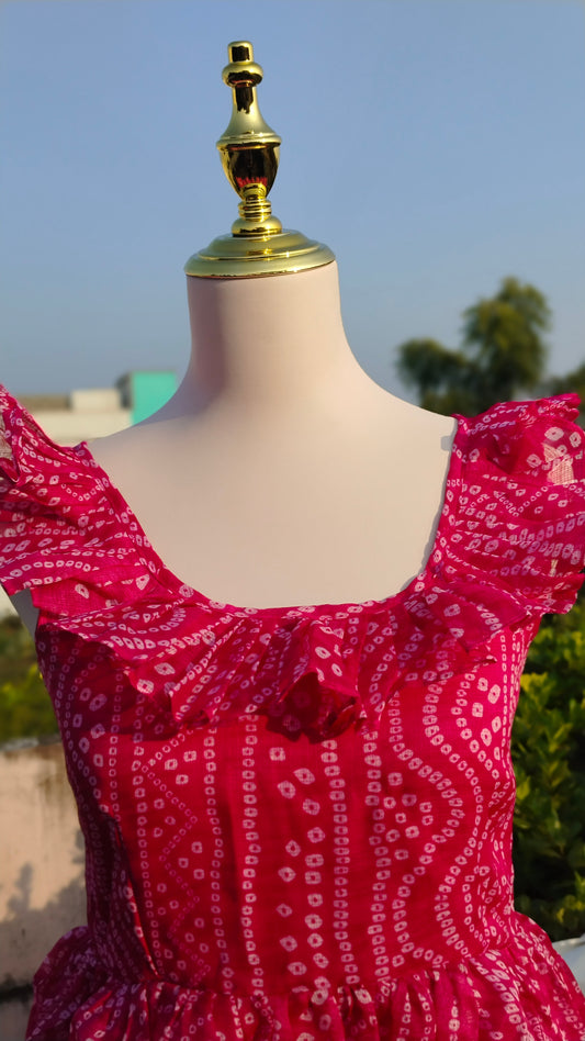 PINK KOTA CHECK RUFFLE NECK DRESS