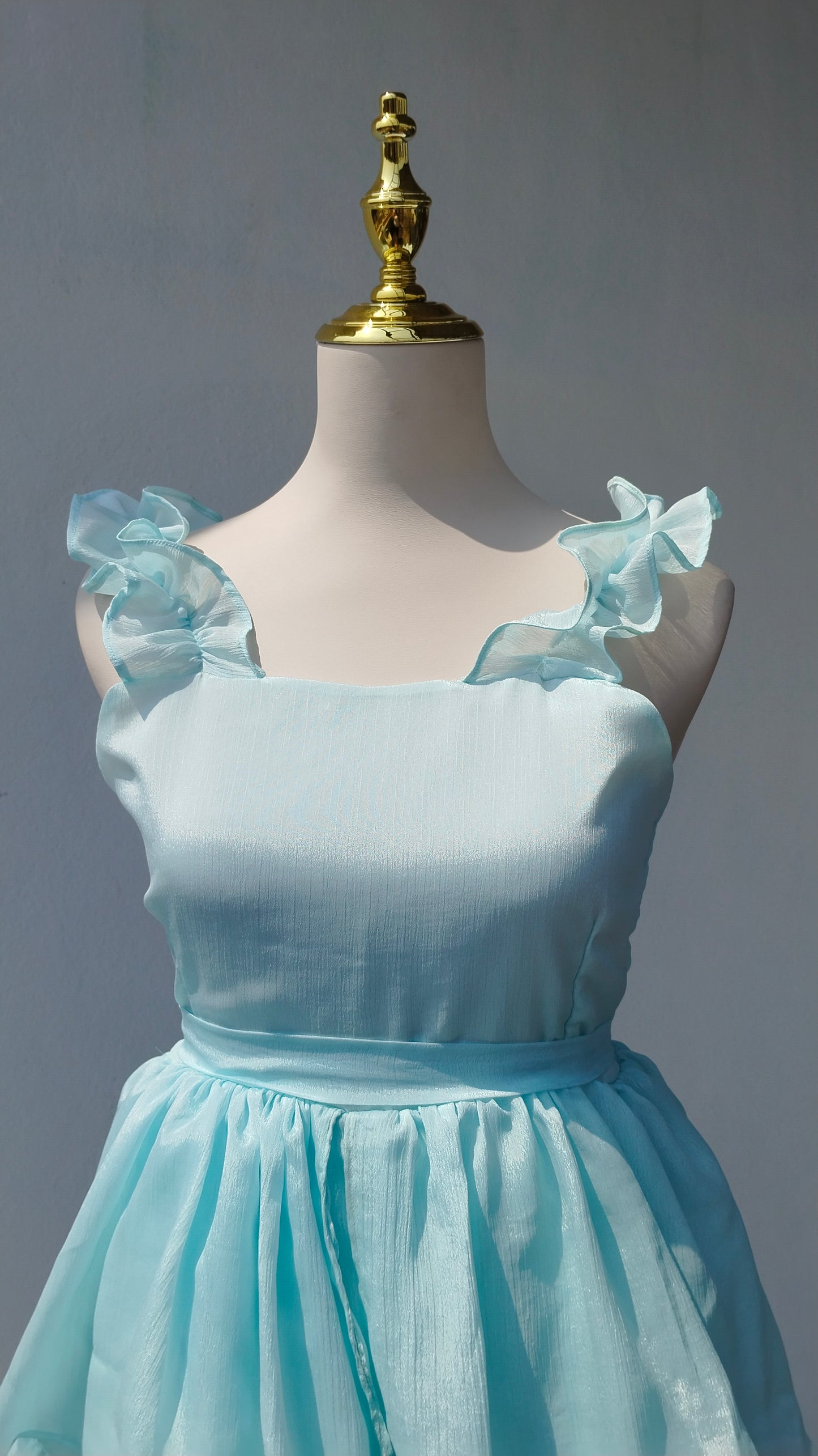 SOLID LIGHT BLUE CHIFFON SHORT DRESS