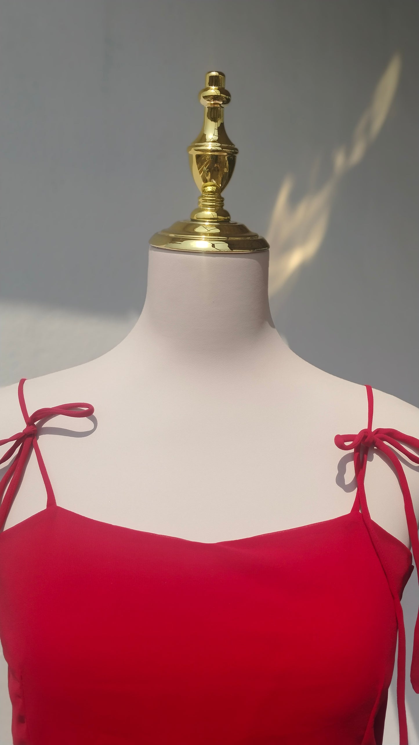 SOLID RED GEORGETTE LAYERED SHORT DRESS