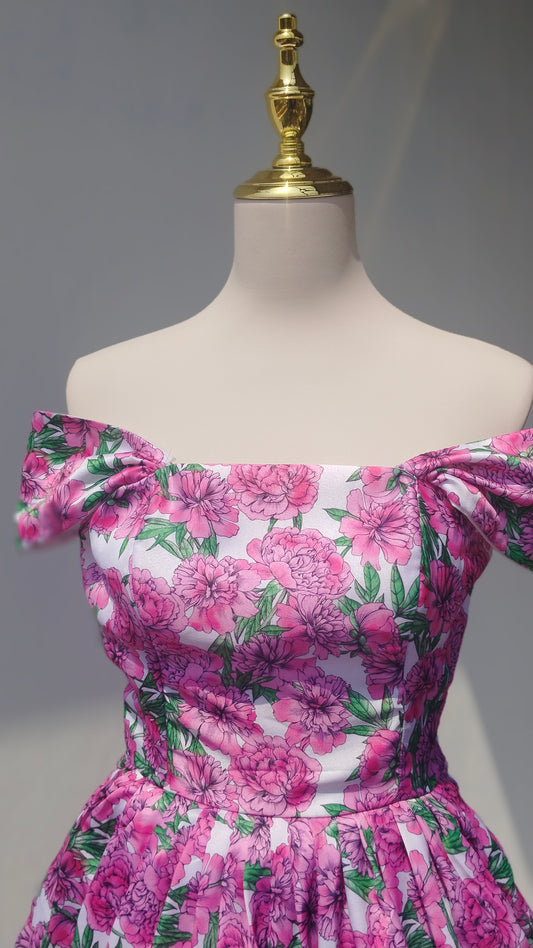 PREMIUM SATIN ROSE PRINTED FLORAL FDRESS