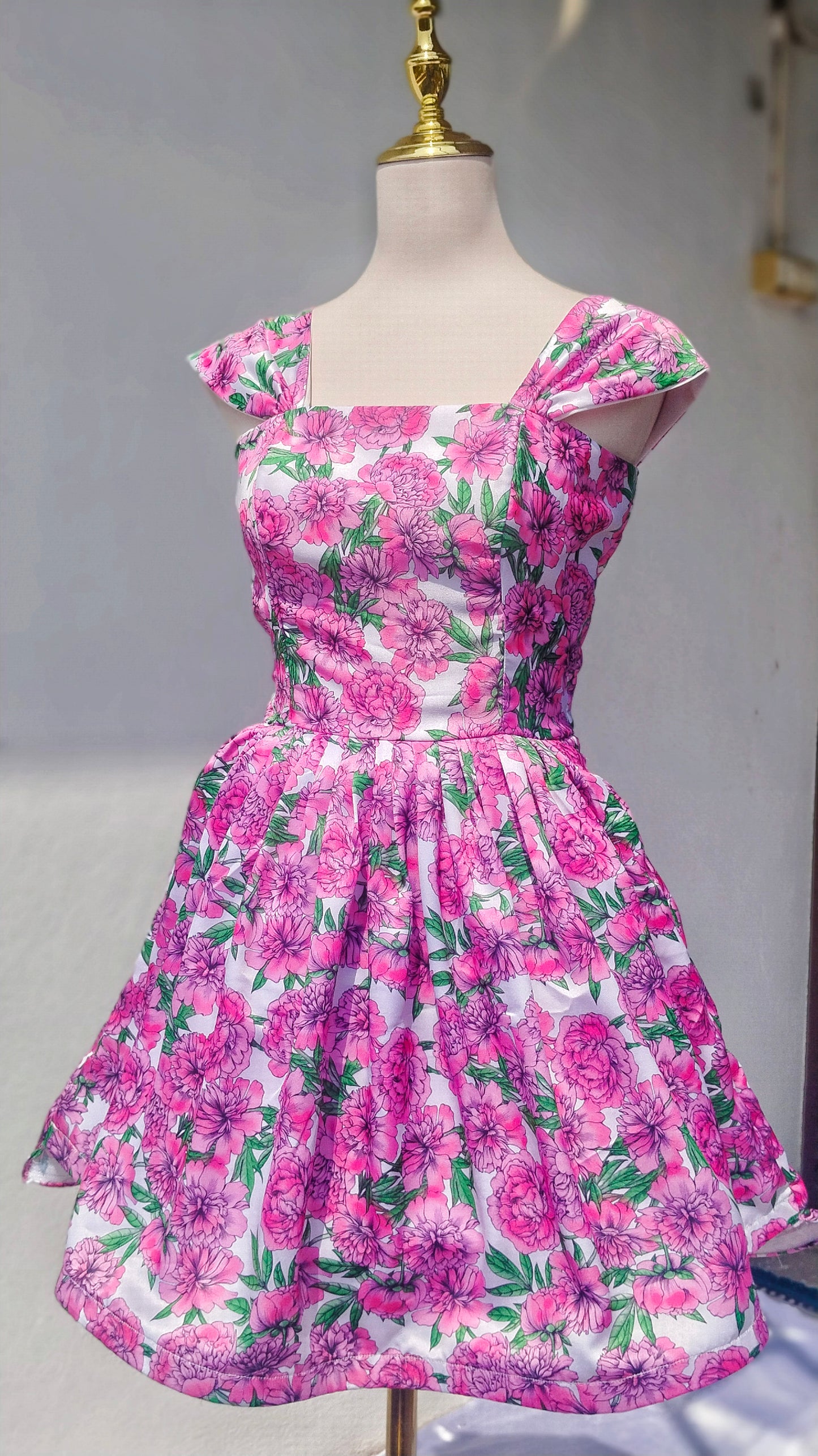 PREMIUM SATIN ROSE PRINTED FLORAL FDRESS