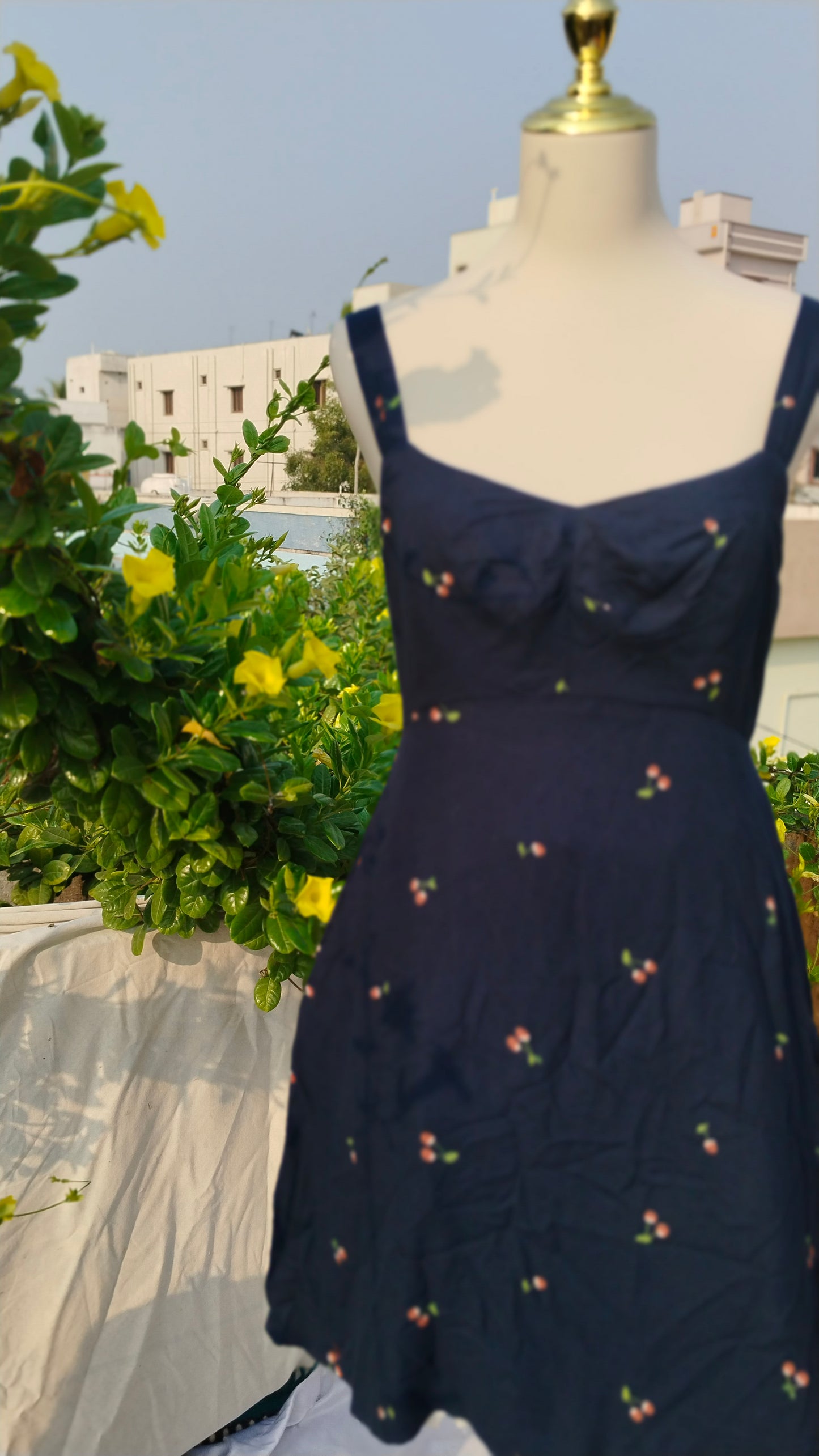 NAVY  BLUE FLORAL PRINT STRAP DRESS