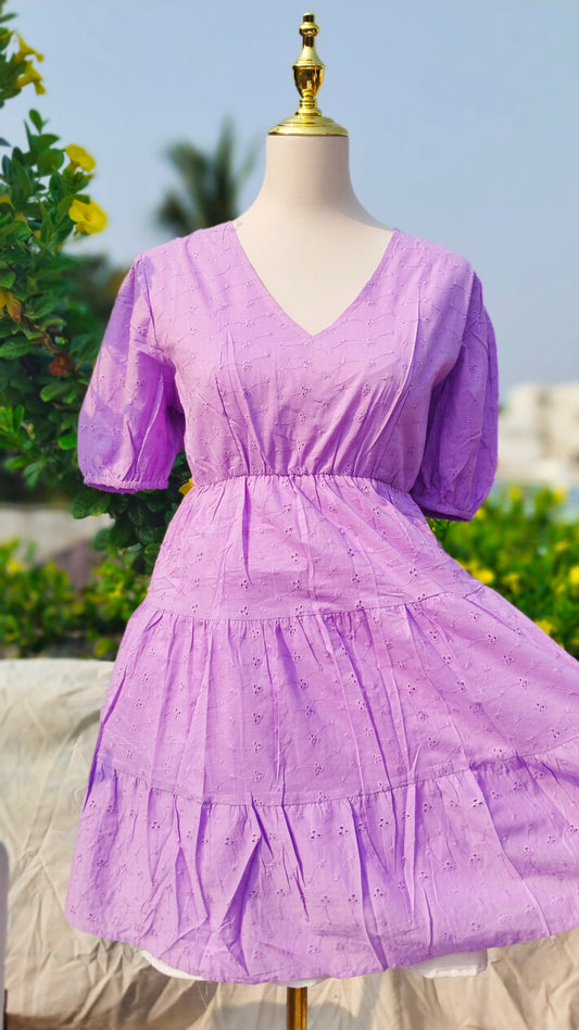 LAVENDER HAKOBA V- NECK DRESS