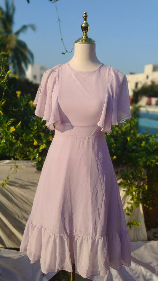 LAVENDER FLARED SLEEVE SOLID DRESS