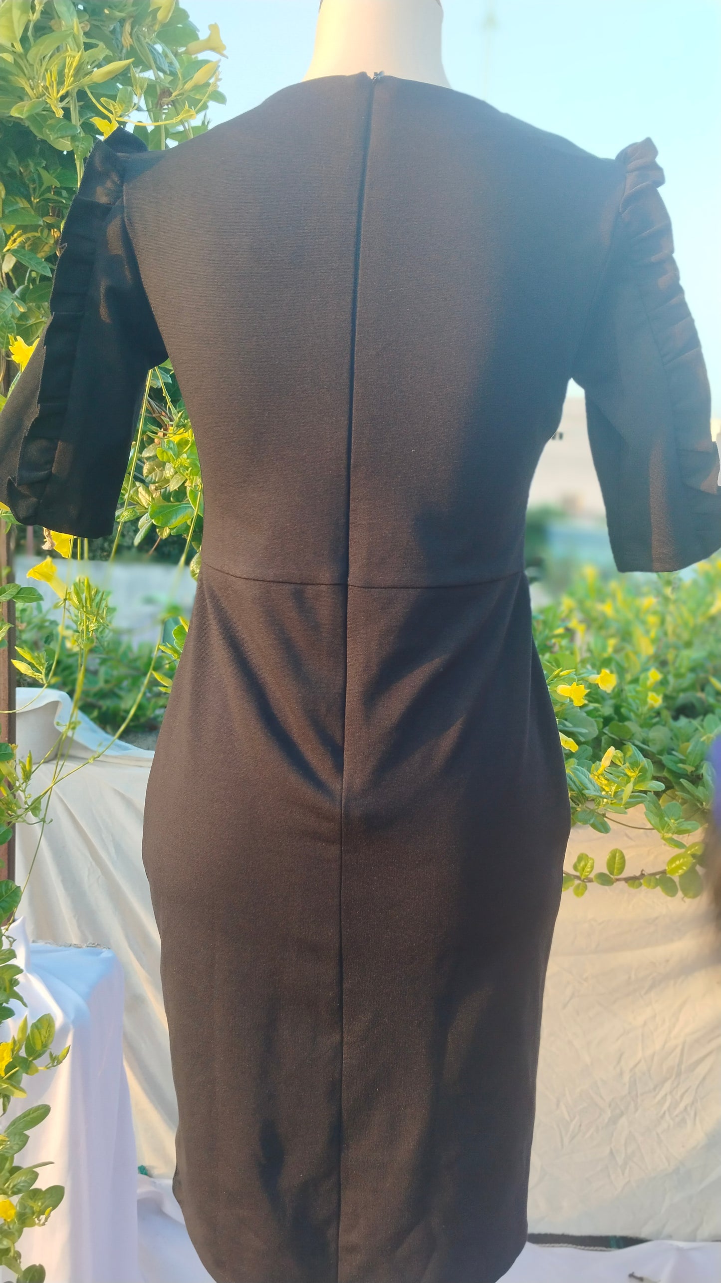 SHEATH DRESS WITH RUFFLED PANELS