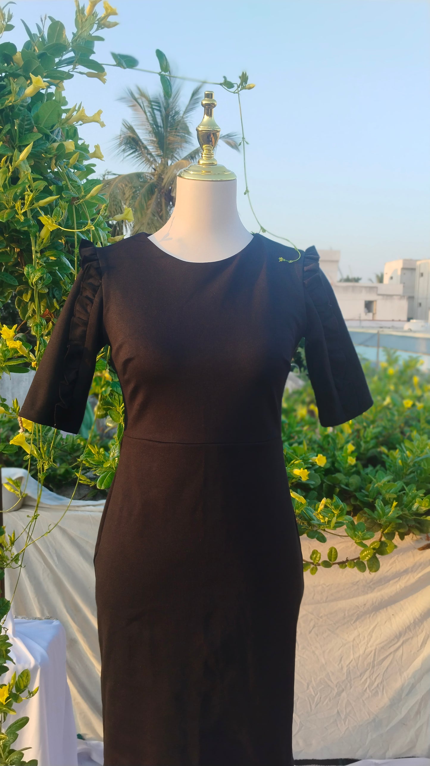 SHEATH DRESS WITH RUFFLED PANELS