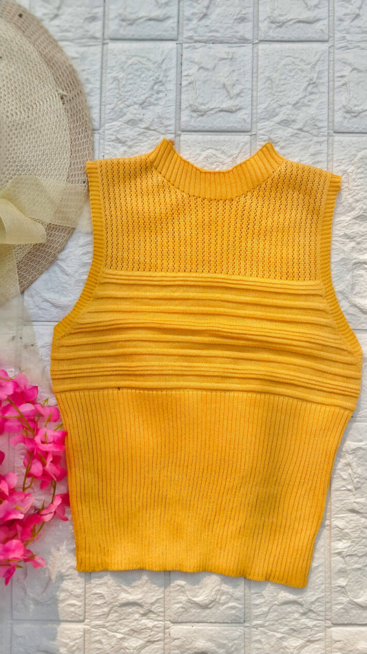 YELLOW HALTER NECK CROP TOP