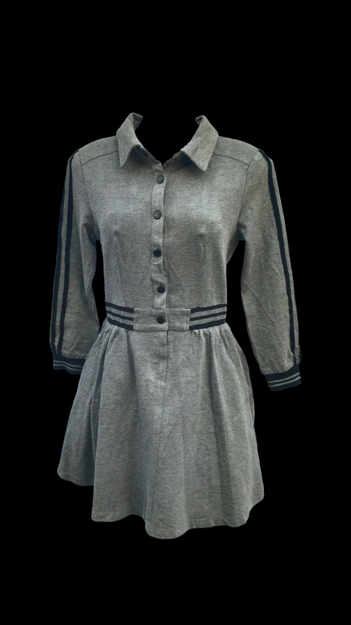 GRAY COLLAR NECK DRESS WITH FULL SLEEVES