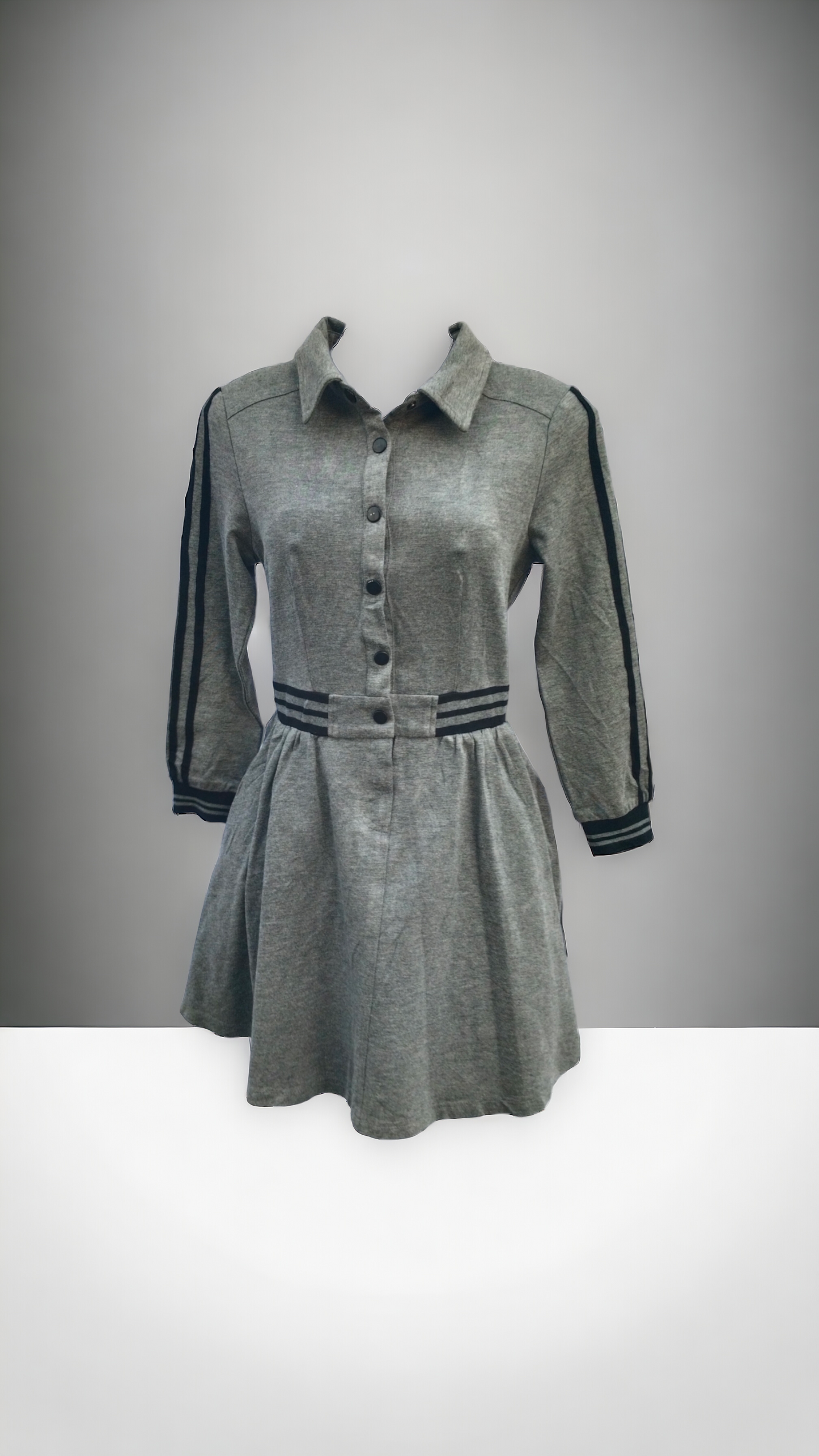 GRAY COLLAR NECK DRESS WITH FULL SLEEVES